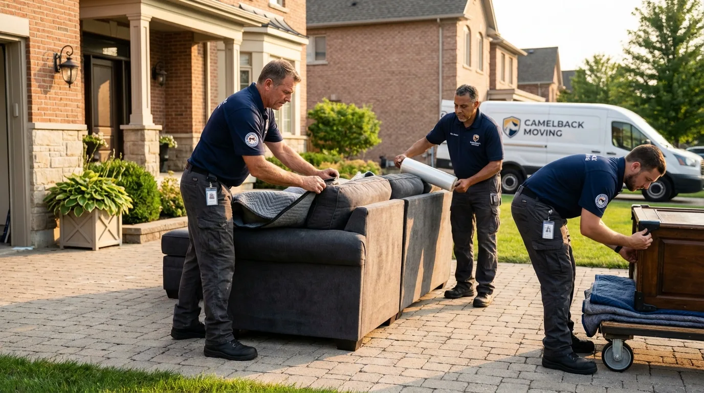 Large estate moving crew wrapping furniture in Lake Jackson, TX