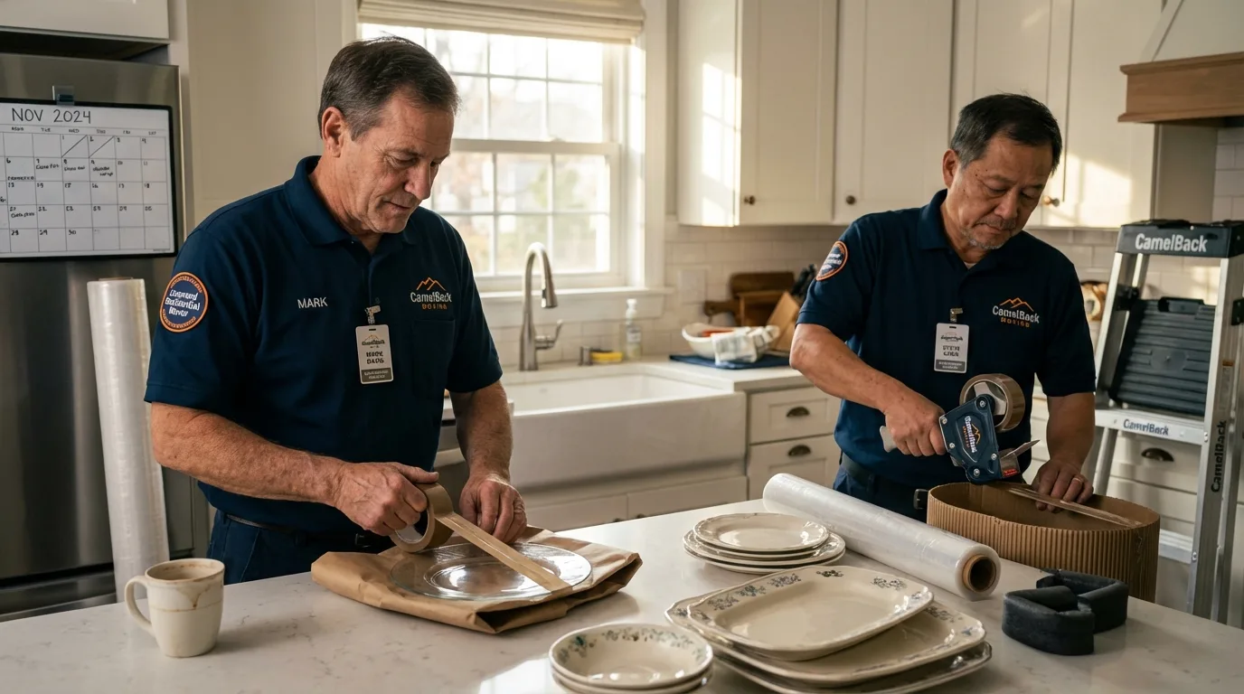 Professional crew packing kitchen dishware in Lake Jackson, TX